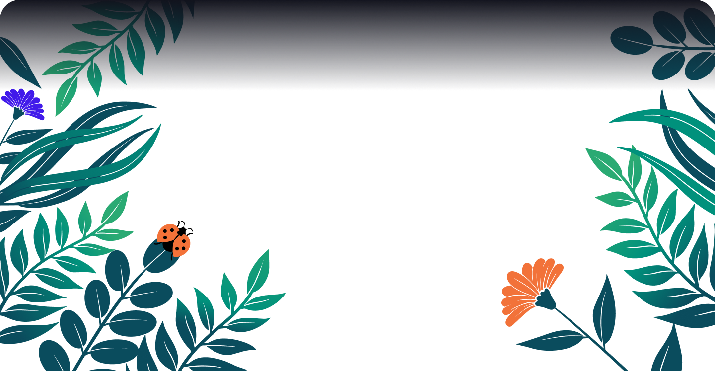 Digital illustration of a tropical jungle with a waterfall, lush green foliage, and a ladybug on a leaf.