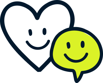 Heart with a happy face illustration and a yellow speech bubble - representing social-emotional growth.