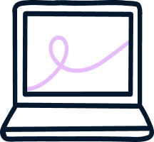 Drawing of a laptop with a purple squiggly line on the screen.