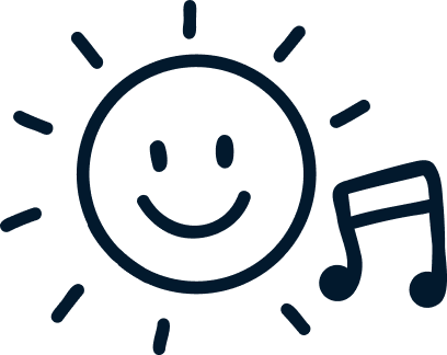Smiling sun with musical note illustration, representing Sensory exploration.