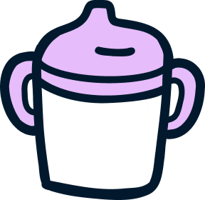 Illustration of a baby bottle with a purple lid - representing fine motor skills.