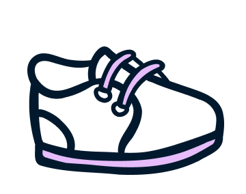 Illustration of a sneaker with purple and navy details - representing gross motor development.