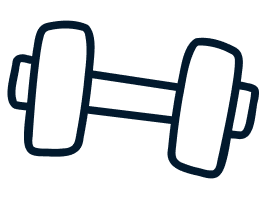 Simple illustration of a dumbbell with two weights connected by a handle.