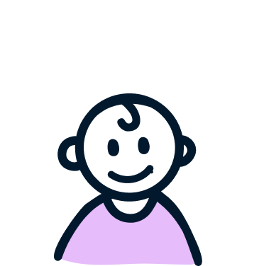 Drawing of a smiling infant with short hair, wearing a purple shirt, on a white background.