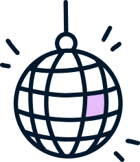 A stylized disco ball with reflections and motion lines