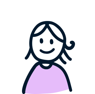 Simple illustration of a smiling toddler with shoulder-length hair wearing a purple shirt.