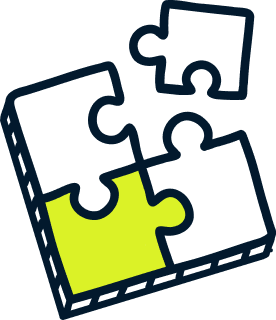 Four jigsaw puzzle piece illustration, with one yellow piece - representing independence and agency.
