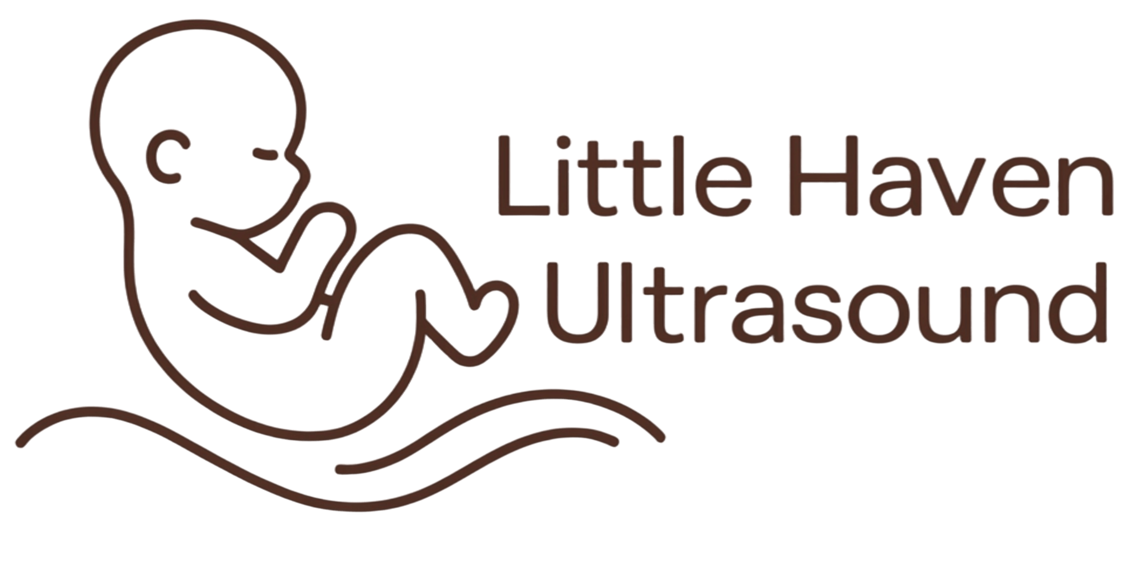 Logo with a stylized outline of a hand holding an ultrasound probe, accompanied by the text 'Little Haven Ultrasound'.