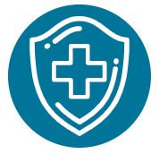 Blue shield with a white medical cross in the center