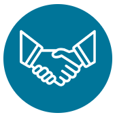Icon of two hands shaking inside a blue circle.