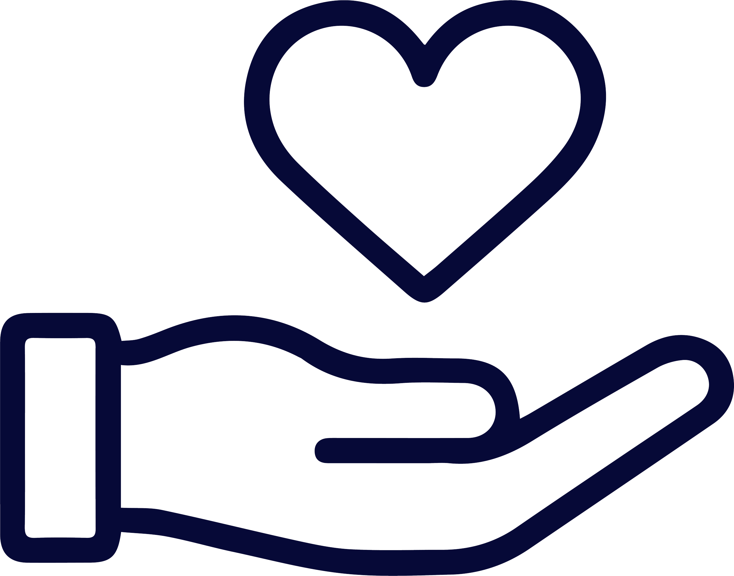 A dark blue outline of a heart, with a hand holding a magnifying glass over the heart.