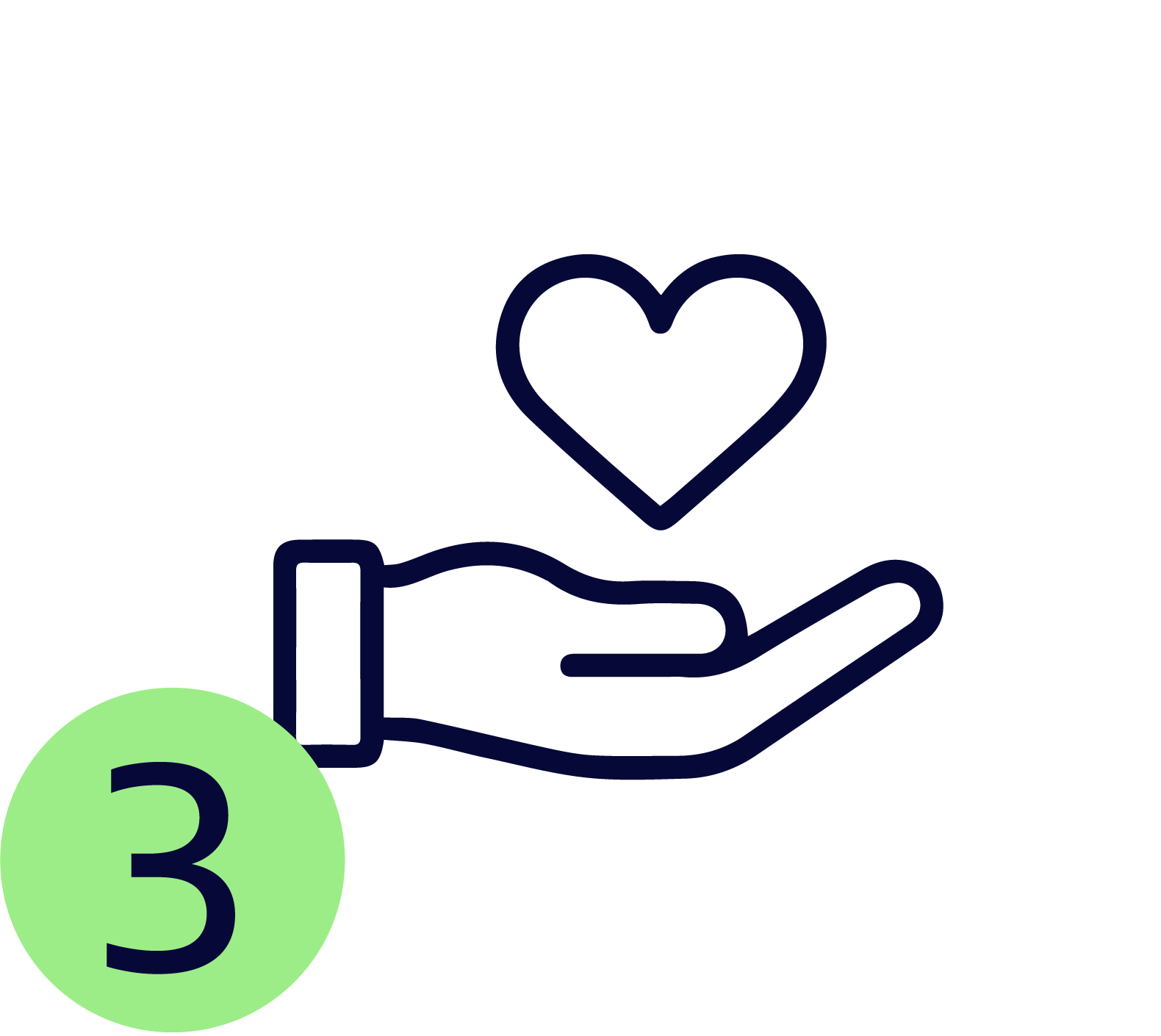 A hand holding a heart-shaped icon.