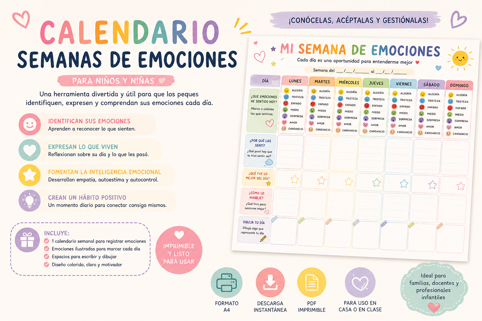 GRATIS: CALENDARIO SEMANAL PARA EL REGISTRO DE EMOCIONES