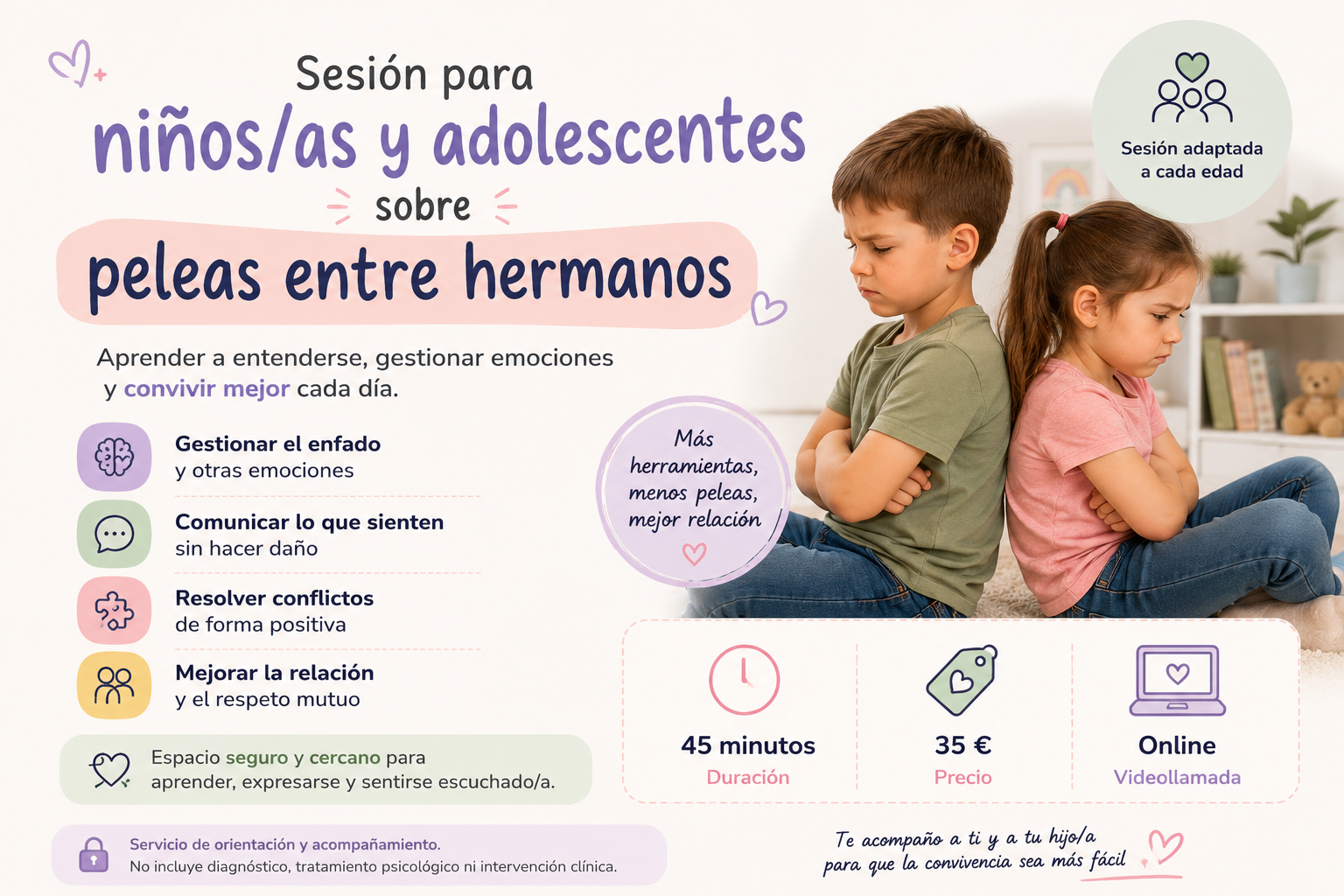 Sesión Orientación para Niños/as y Adolescentes Sobre Conflictos Entre Hermanos