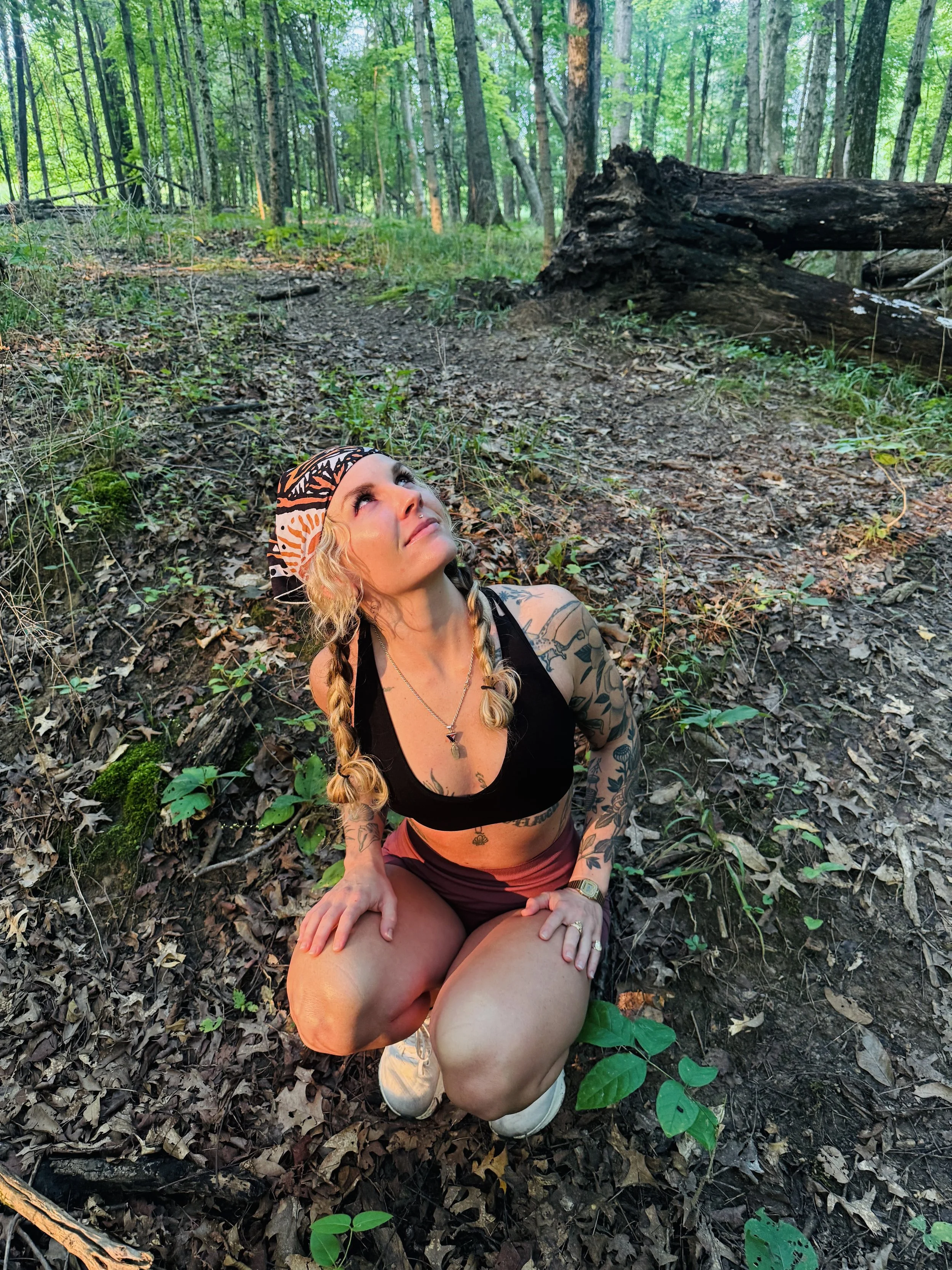Chelsea Doswell, California therapist, outdoors in the woods
