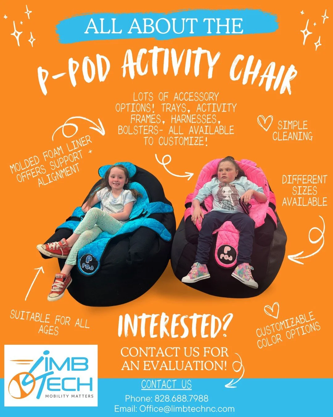 Meet the P-Pod Activity Chair 🧡 It looks like a beanbag, but it's built to give real postural support and alignment.

✔️ Molded foam liner for support + alignment ✔️ Sizes for every age, toddler through adult ✔️ Fully customizable: trays, harnesses,