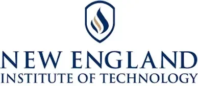 Logo of New England Institute of Technology featuring a shield and flame icon