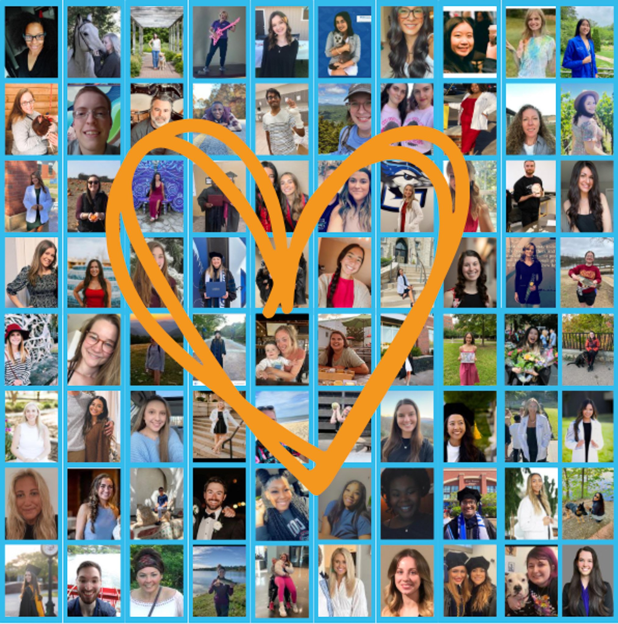 Collage of diverse people smiling, engaging in various activities outdoors and indoors, including graduation and casual settings.