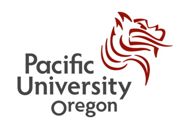 Pacific University Oregon logo featuring a stylized red dragon head.