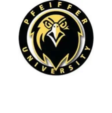 Logo of Pfeiffer University with a stylized eagle head and the university name encircling it.