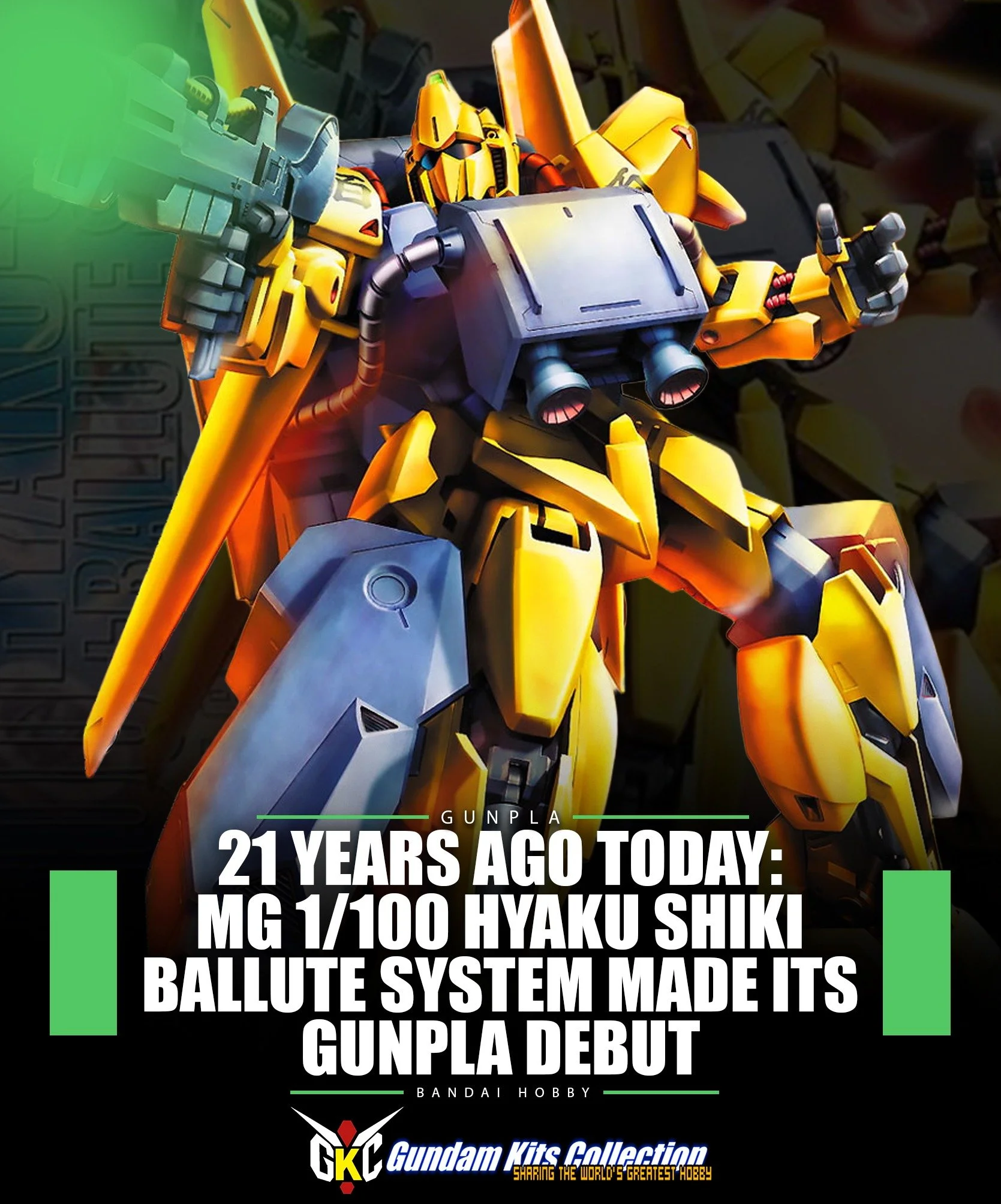21 YEARS AGO TODAY...

On September 17, 2005, Bandai released the MG 1/100 Hyaku-Shiki + Ballute System.

The date would go on to see several other GunPla releases over the years, including the MG 1/100 RX-75 Guntank in 2009, HGUC 1/144 Jesta in 2011