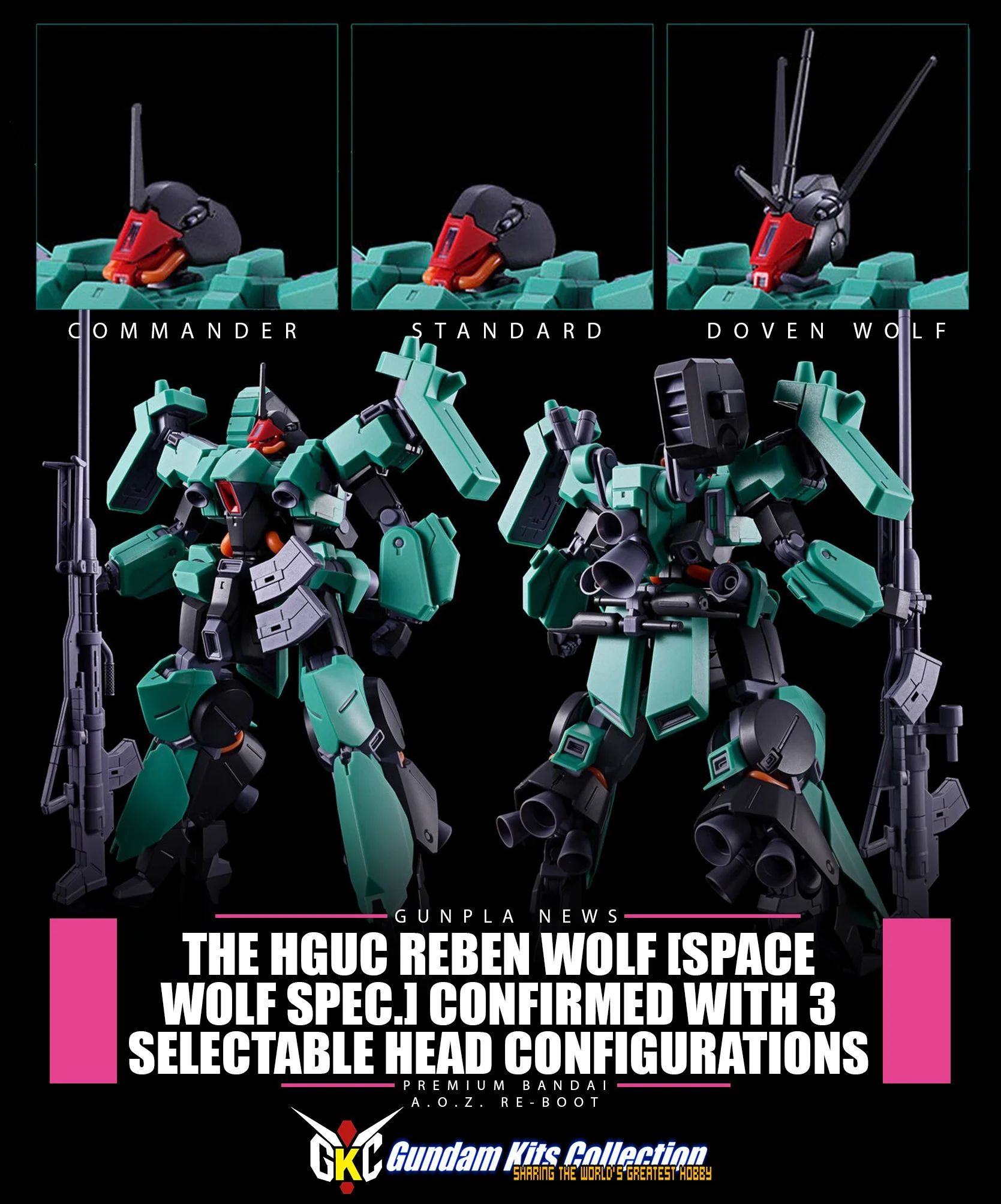 GUNPLA NEWS
The P-Bandai HGUC 1/144 Reben Wolf (Space Wolf Team Specification) comes with three selectable head configurations, opening doors for builders to recreate the Reben Wolf Commander Type, standard Reben Wolf, or the Doven Wolf! The newly mo