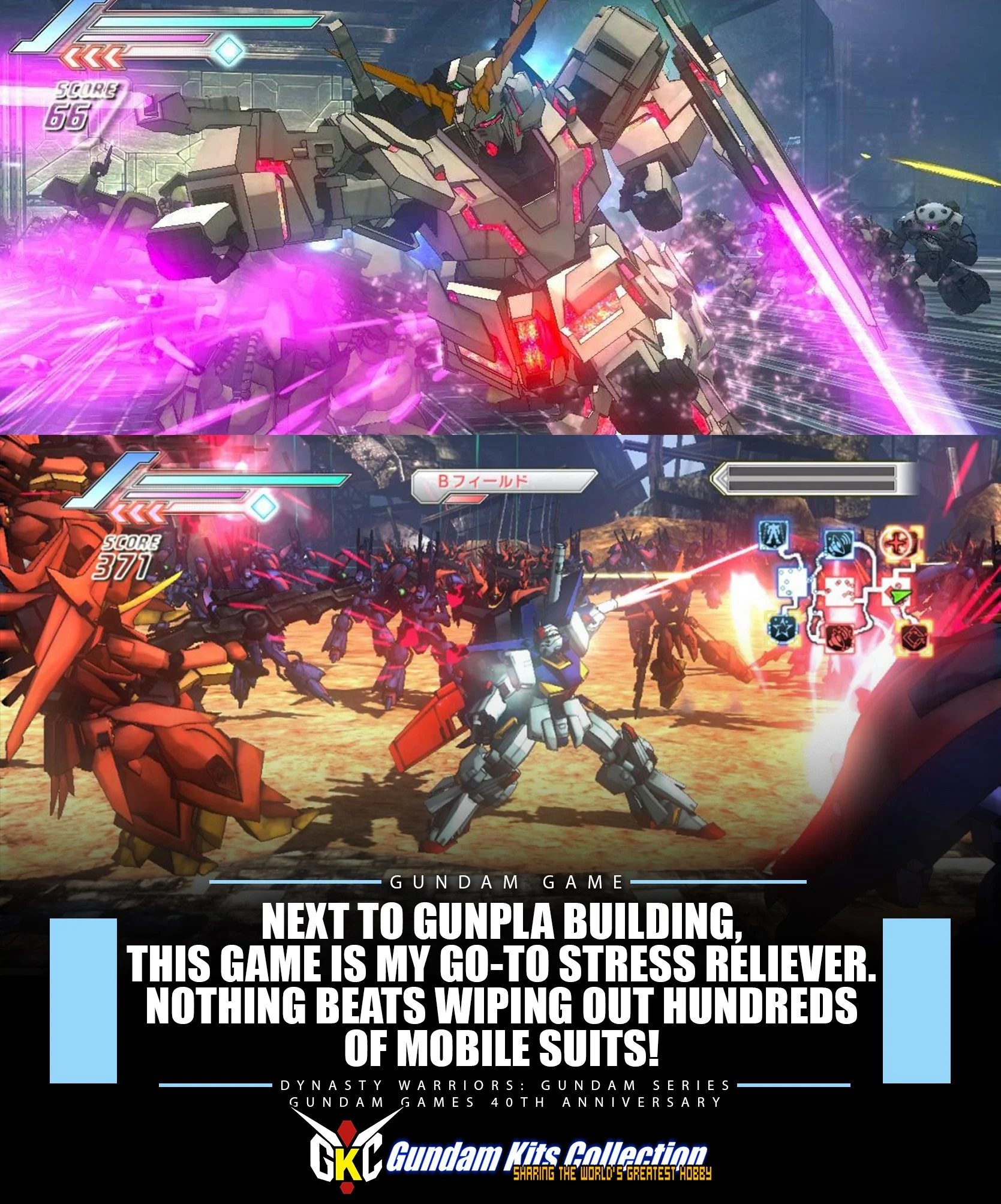 Next to building GunPla, Gundam Dynasty Warriors series are my go-to stress relievers. Sometimes, all I need is to hop into a mobile suit and take down hundreds of enemies. Never gets old.
Who else misses mowing down waves of mobile suits in Gundam D