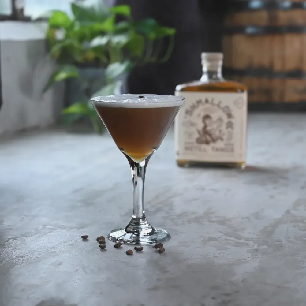 Shmallow Espresso Martini made with Hotel Tango 'Shmallow Whiskey, served with an espresso bean garnish.