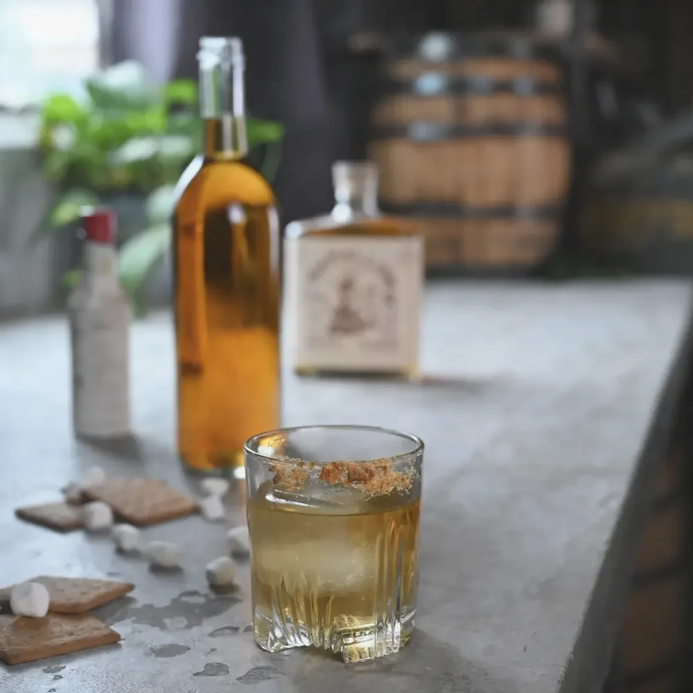'Shmallow Old Fashioned made with Hotel Tango 'Shmallow Whiskey and bourbon, served over ice.