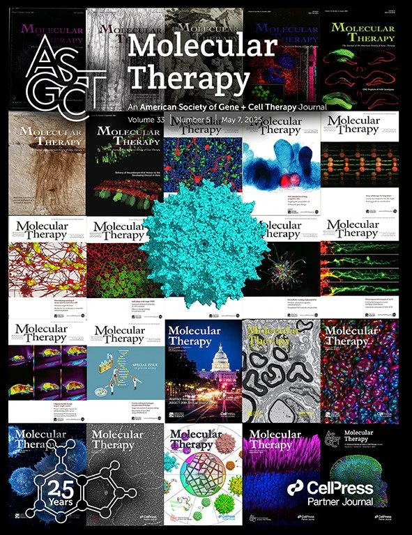 Collage of various cover pages of the journal 'Molecular Therapy', featuring scientific illustrations, molecular structures, and the journal's title.