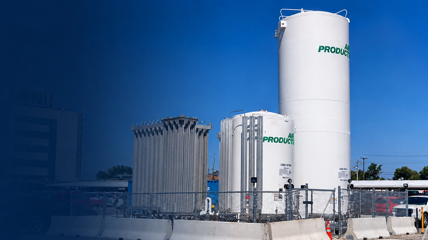 Medical oxygen storage tanks and equipment at the CHH Oxygen Plant Relocation in Huntington, West Virginia.
