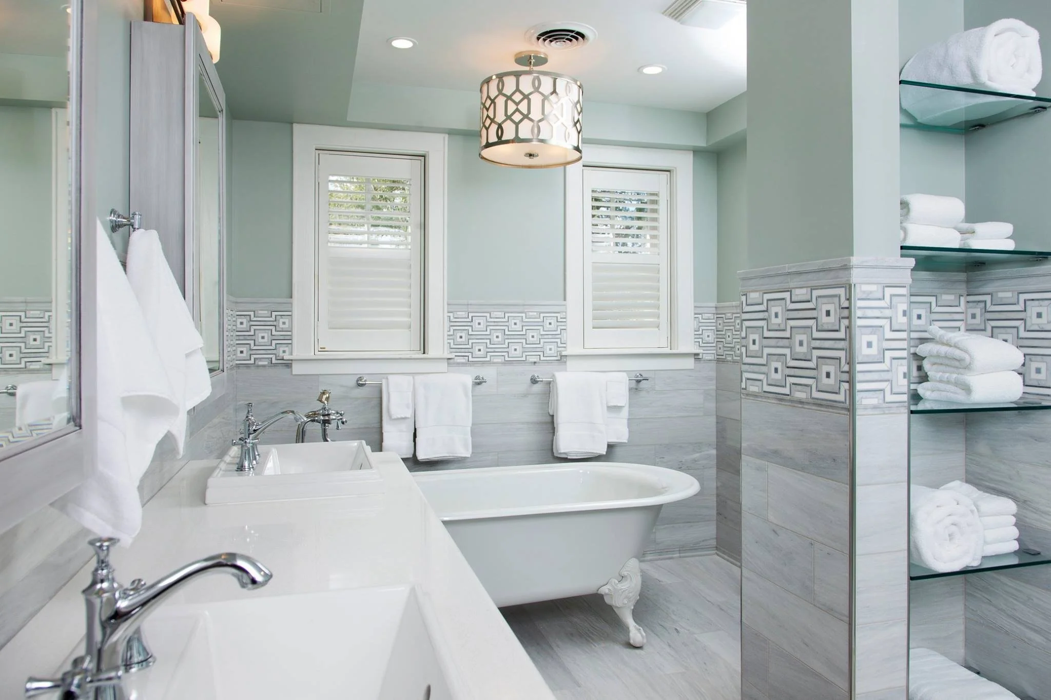Renovated bathroom at the Marshall University President’s House in Huntington, West Virginia.