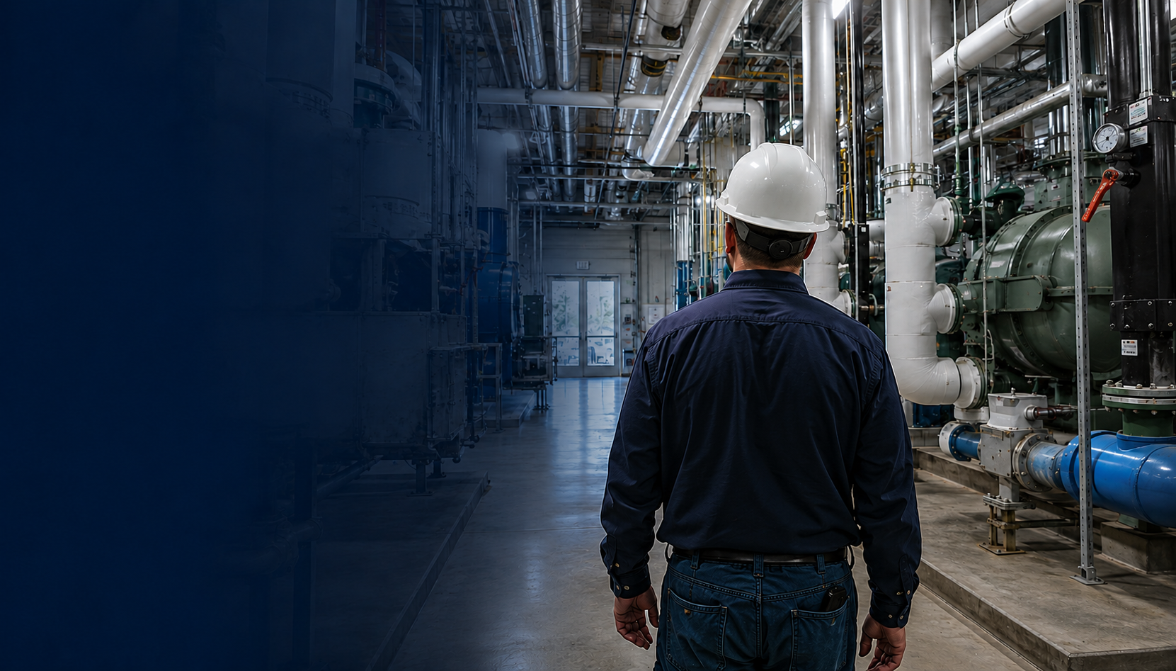 CIMCO technician inspecting mechanical systems in an industrial facility.