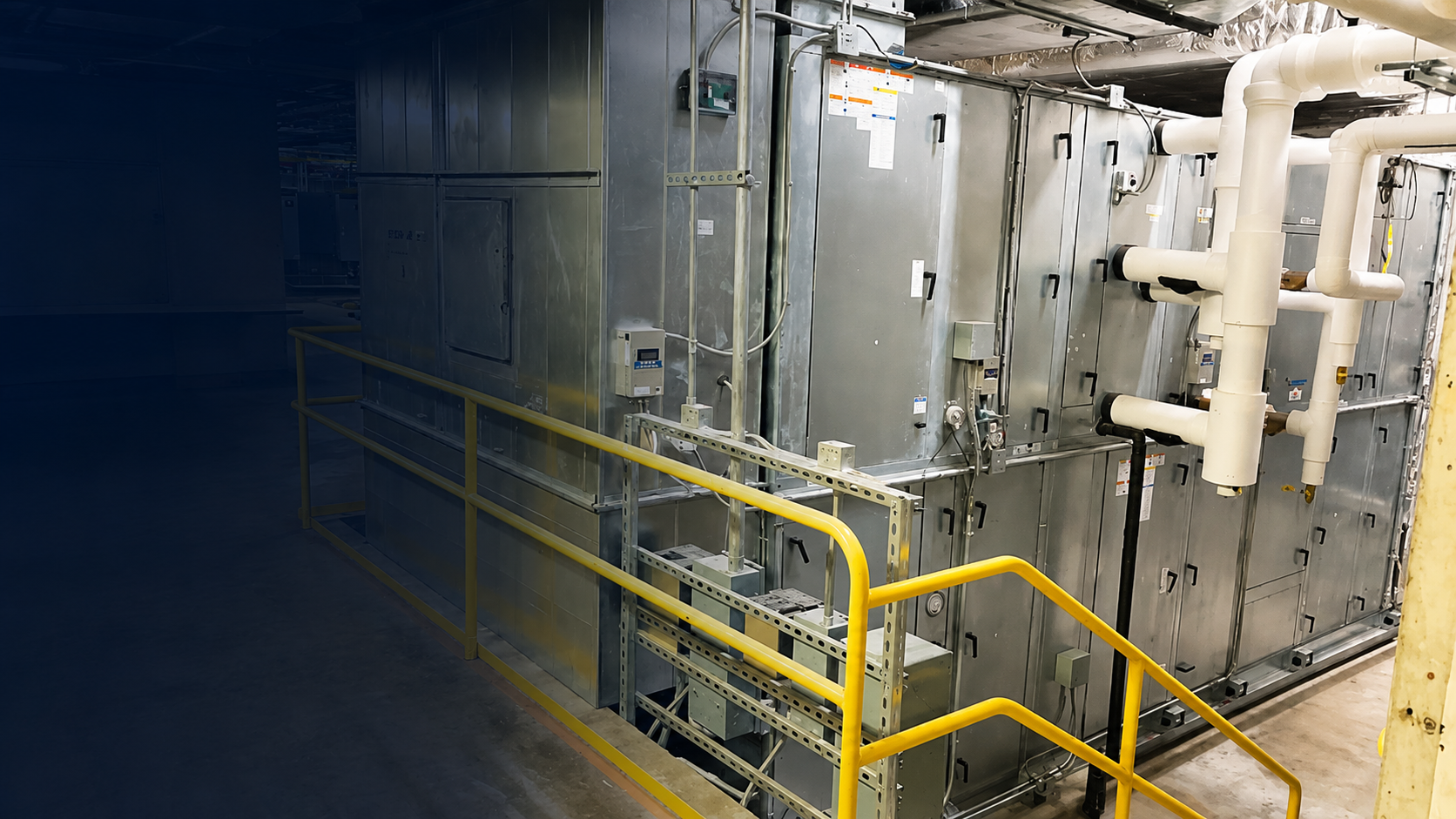 Air-handling equipment at the ACTC Main Building HVAC renovation in Ashland, Kentucky.