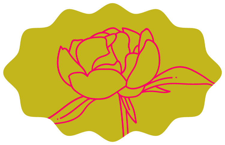Outline of a pink rose with green background.