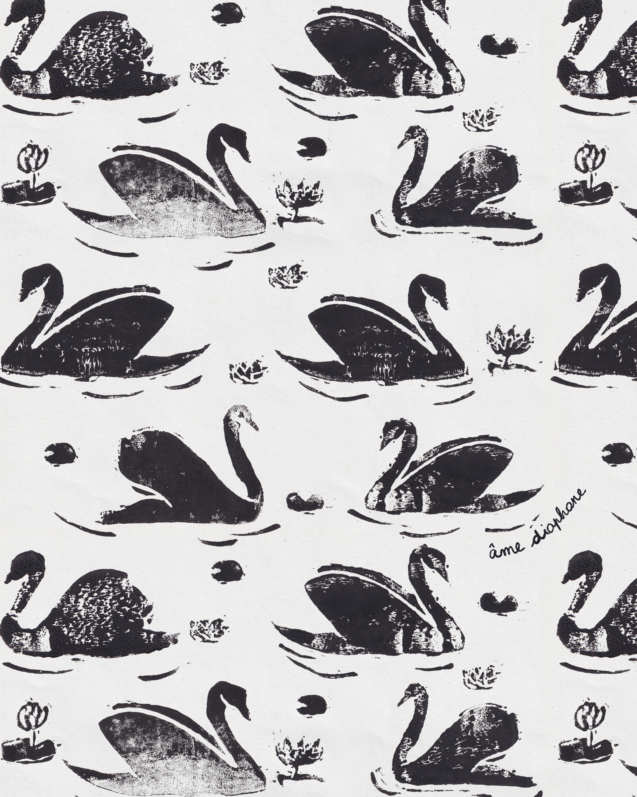 Motif cygnes en linogravure