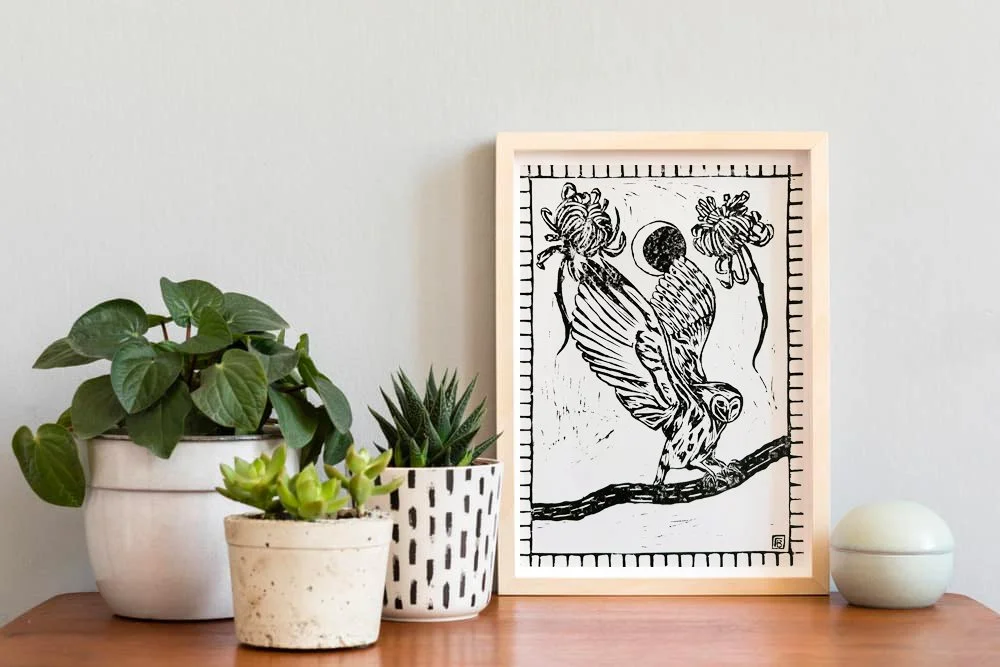 Print linogravure Moon&Owl