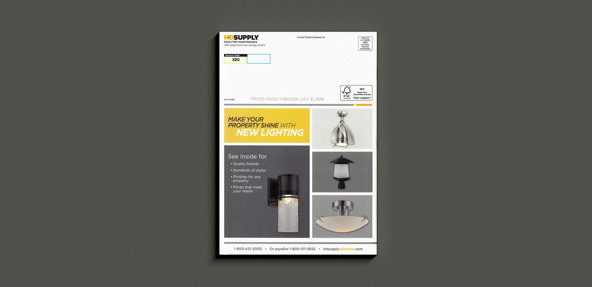 One more example of this concept from the Lighting Catalog Supplement's back cover.  Tools used: InDesign. 