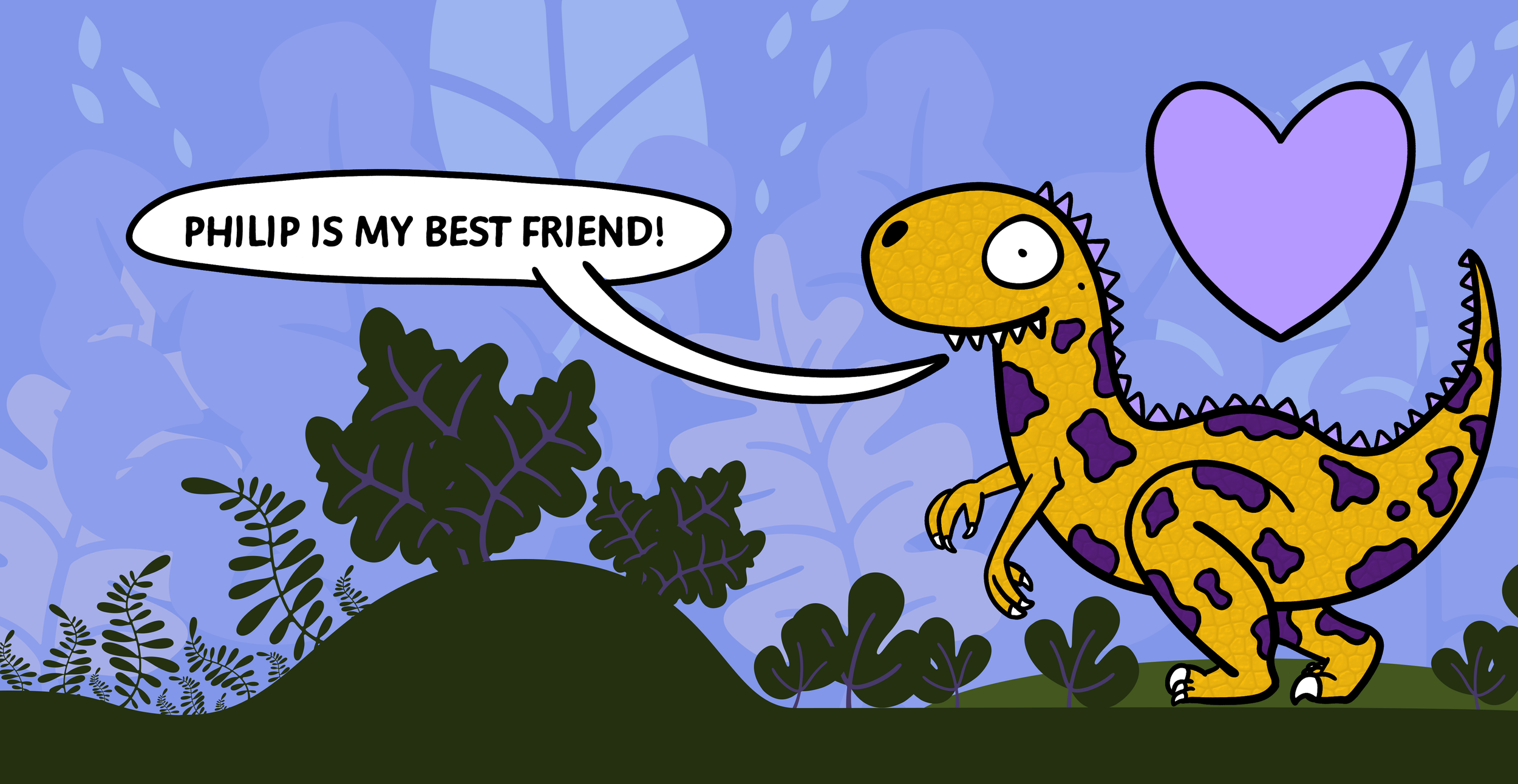 A spread from 'Humperdink the Forgetful Dinosaur', a book my wife and I wrote for our sweet nephew.  Tools used: Photoshop, Illustrator, InDesign 