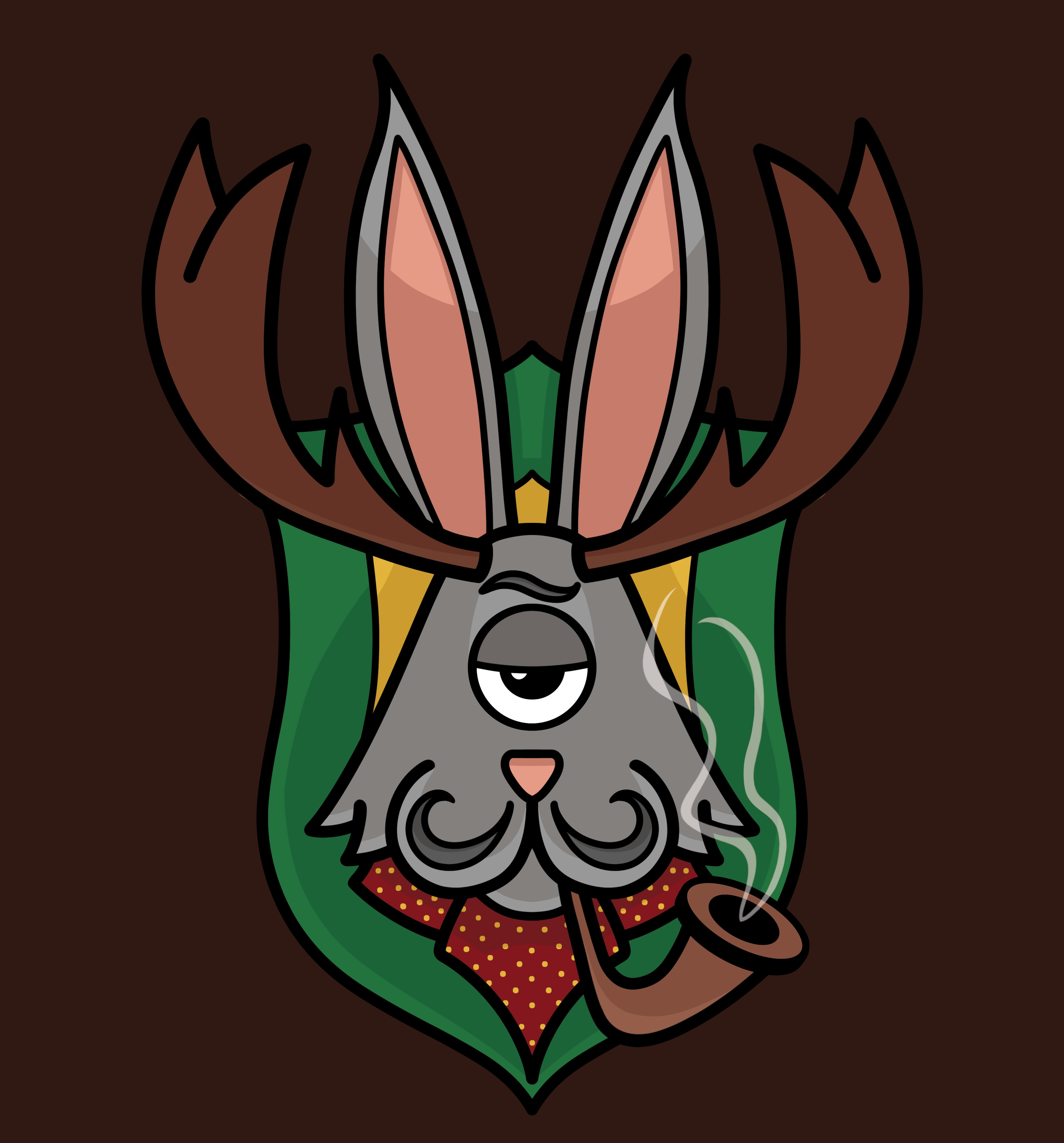 mustachioed_cyclops_jackalope_mounted_head_looking_smug_and_smoking_a_pipe_and_wearing_a_cravat_final_2.png  Tools used: Photoshop. 