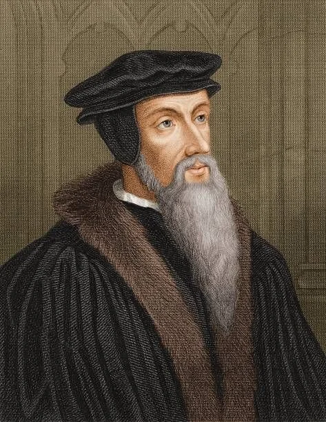 A painting of a man with a long gray beard wearing a black hat and a dark robe with a fur collar.