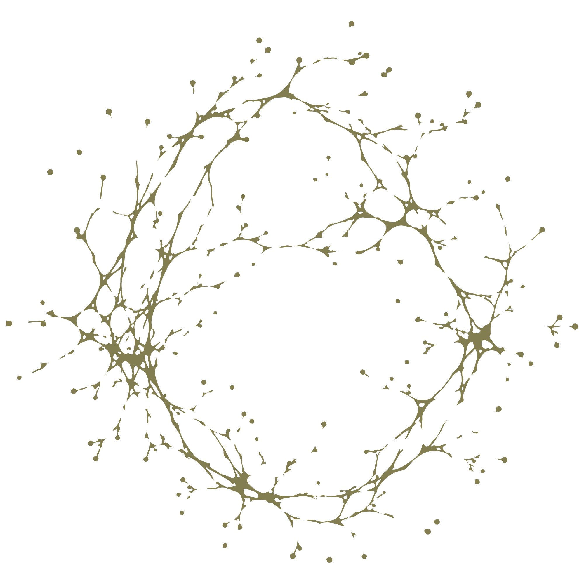 An abstract pattern resembling interconnected lines and dots in a neutral color on a black background.