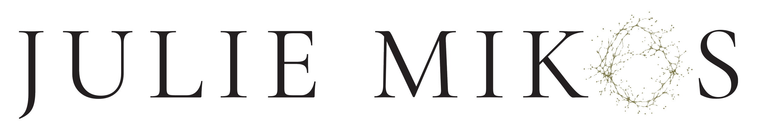JULEE MIKOS logo with a decorative wreath forming the letter O.