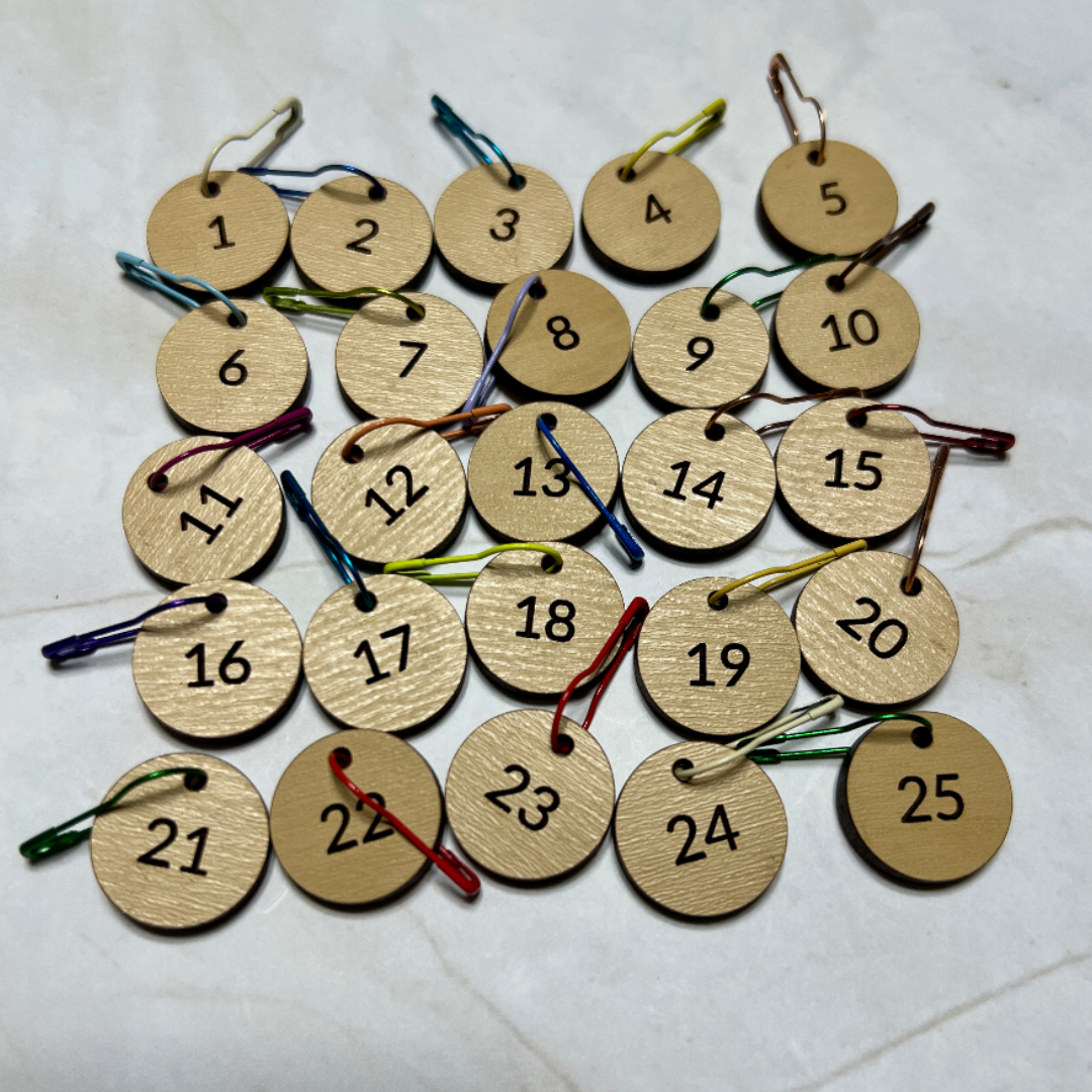Advent Stitch Markers 1-25 in Eco Wood