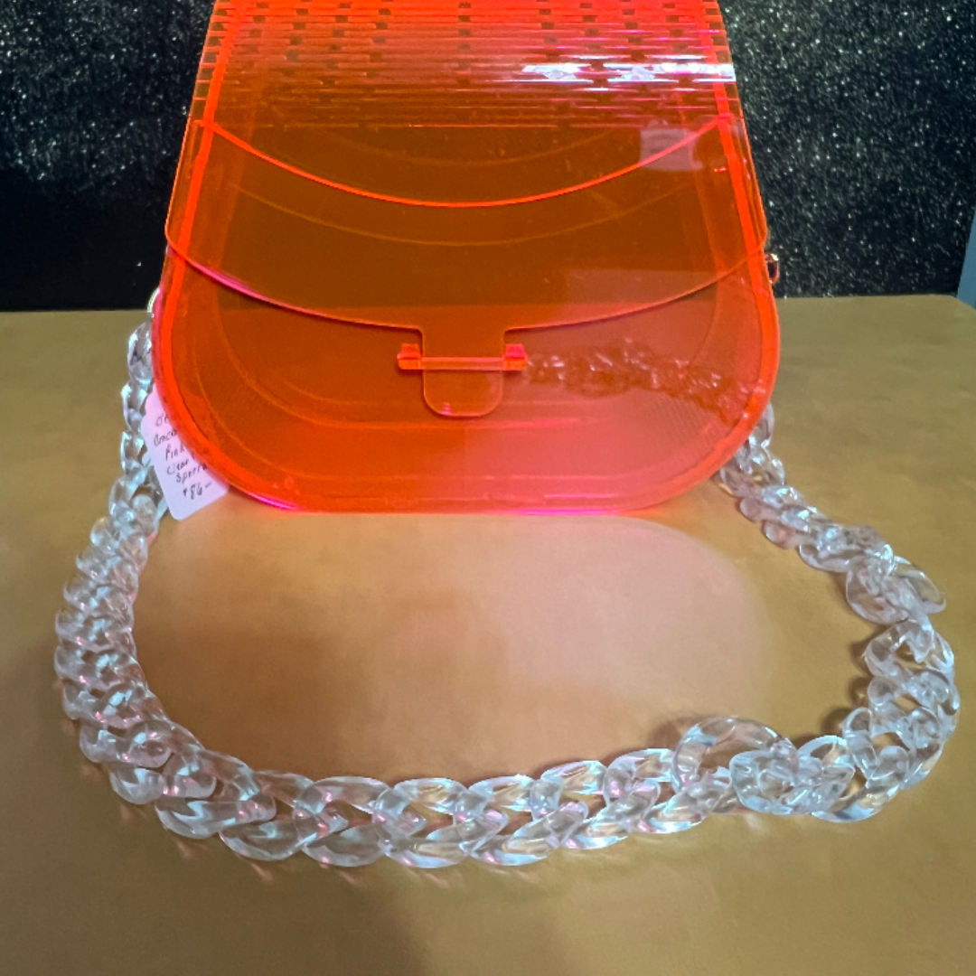Special Occasion Purse - Sporran Style - See through neon pink/orange acrylic