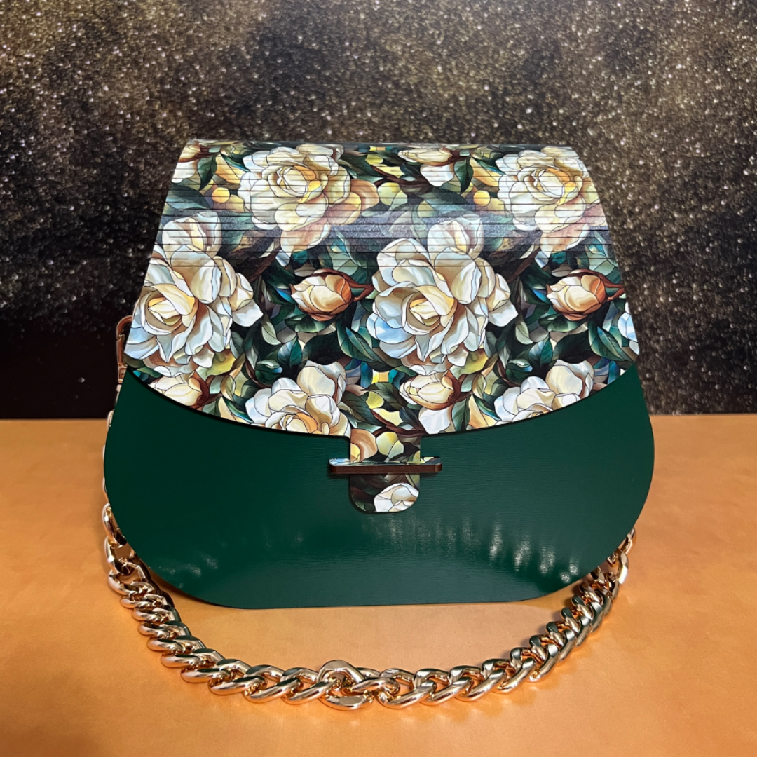 Special Occasion Purse - Sporran Style - White Floral with Green