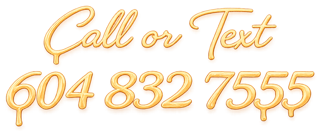 Neon sign with orange cursive text saying "Call or Text" above a large phone number "604 832 7555" in glowing orange neon style.