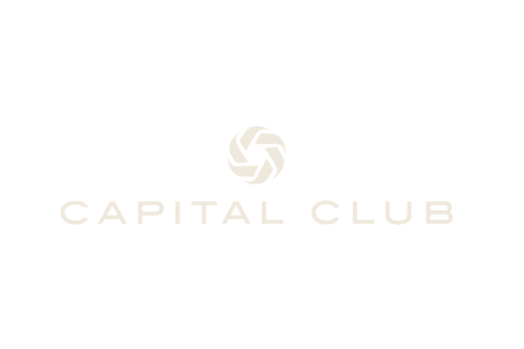 Logo for Capital Club featuring a circular emblem with interwoven shapes and the text 'CAPITAL CLUB' underneath, all on a black background.