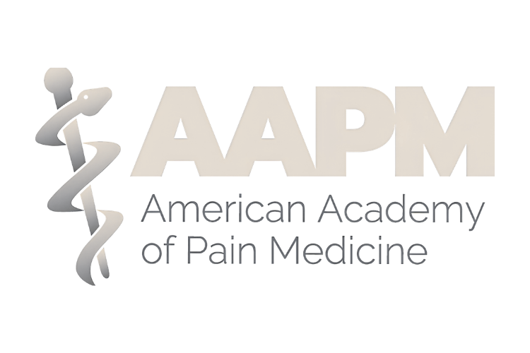 Logo of the American Academy of Pain Medicine featuring a stylized snake wrapped around a rod and the text 'AAPM' and 'American Academy of Pain Medicine'