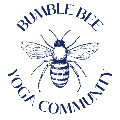 A logo featuring a bee in the center with the text "Bumble Bee Yoga Community" curved around it.